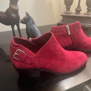 Vince Camuto Beaujolais red Perforated suede Parveen buckle ankle bootie